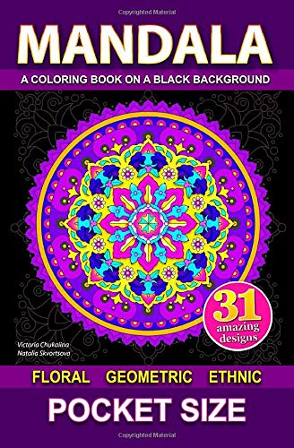 Mandala pocket size coloring book on a black background: Stress relief coloring book for adults (Pocket books)