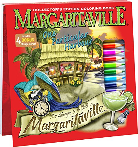Margaritaville One Particular Harbor Adult Coloring Book Collector's Edition With 24 Colored Pencils. Pencil Sharpener and 4 Drink Recipes