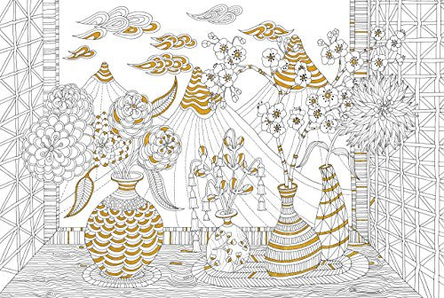 Cherry Blossoms Gold Foil Coloring Poster